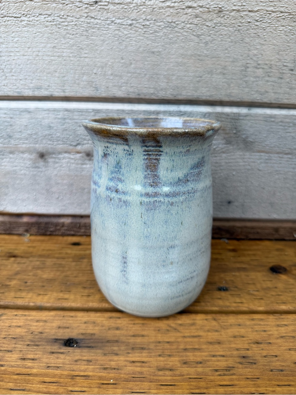 Handmade Glazed Ceramic Vase in Soft Blue and Brown